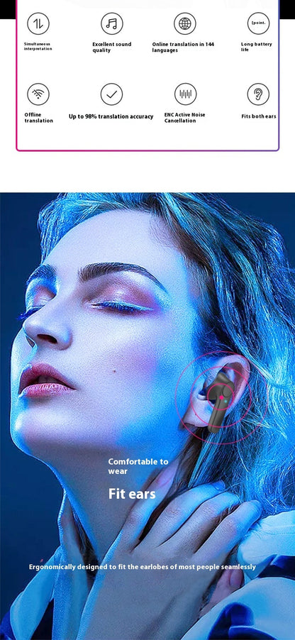 Wireless Bluetooth Real-Time Translator Earbuds – 140+ Languages | Portable In-Ear Translator Headset